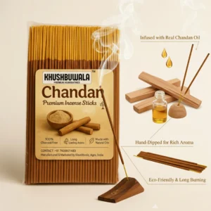Khushbuwala Long Burning Sandalwood Agarbatti – Calming Natural Chandan Aroma Chandan (200 g, Set of 1)