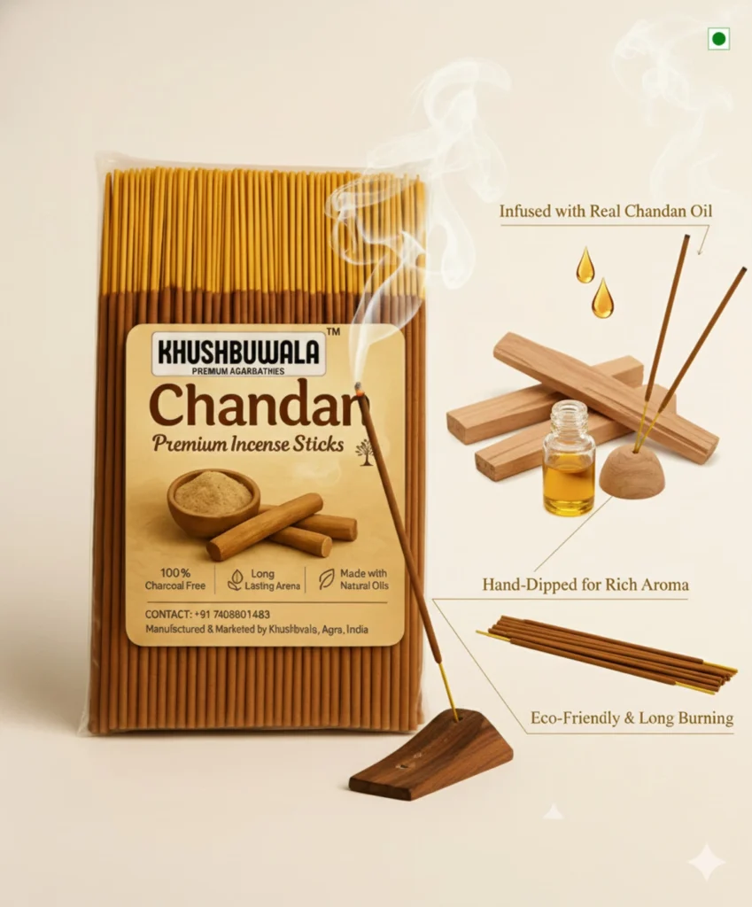 Khushbuwala Long Burning Sandalwood Agarbatti – Calming Natural Chandan Aroma Chandan (200 g, Set of 1)