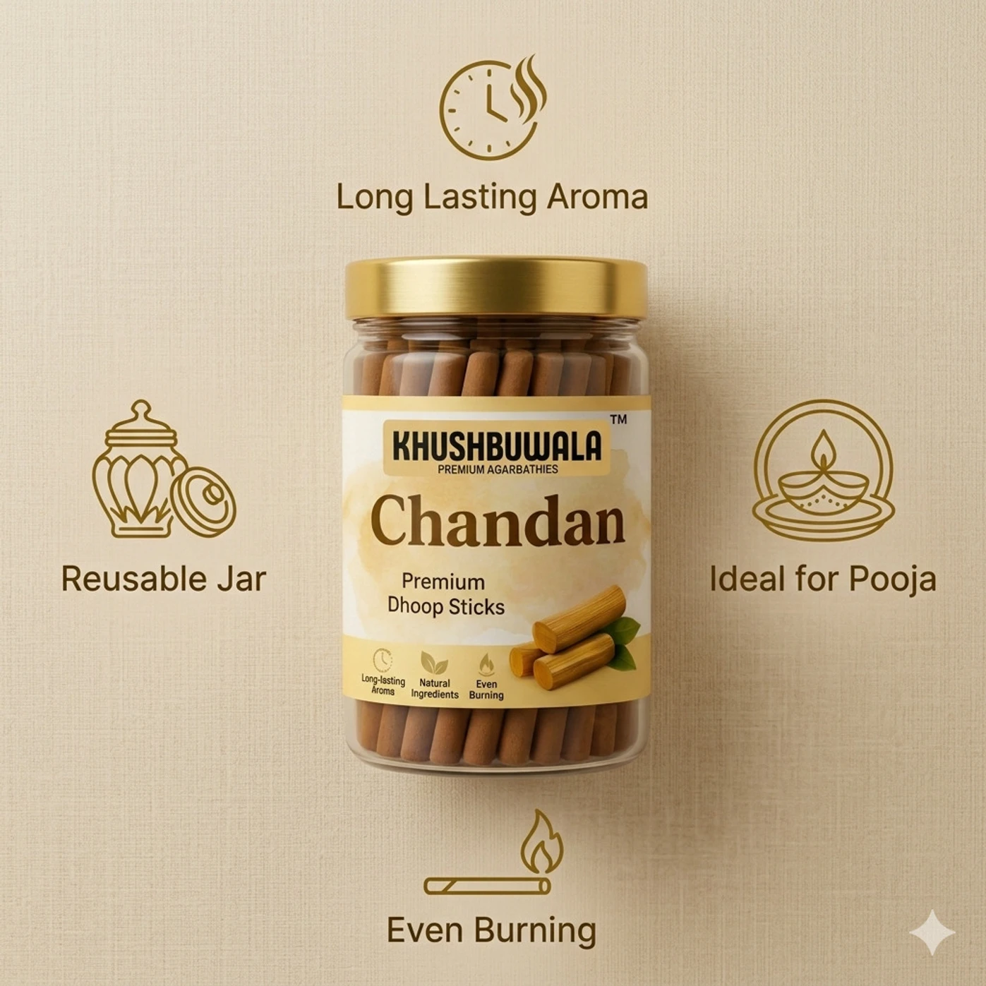 Khushbuwala Shudh Chandan Fragrance Dhoop Sticks | Floral Scent | Charcoal Free Dhoopbatti Chandan (100 g, Set of 1) - Image 2