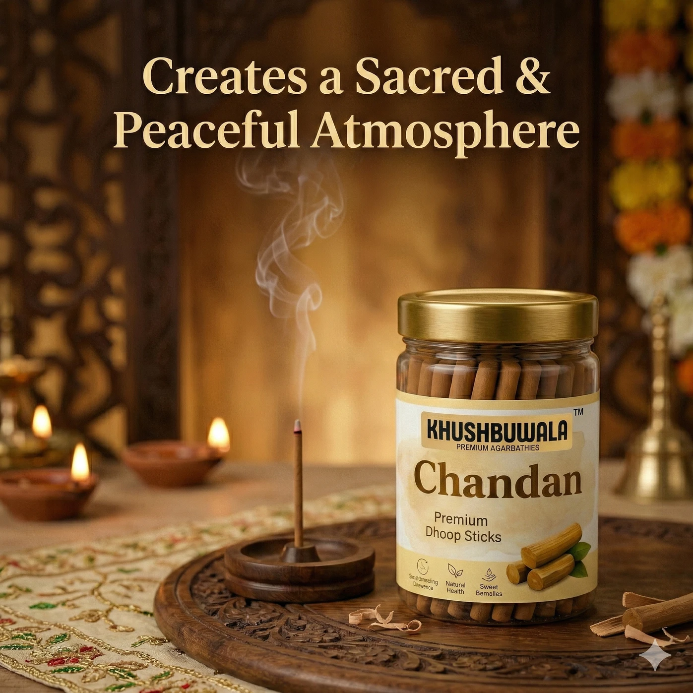 Khushbuwala Shudh Chandan Fragrance Dhoop Sticks | Floral Scent | Charcoal Free Dhoopbatti Chandan (100 g, Set of 1) - Image 3